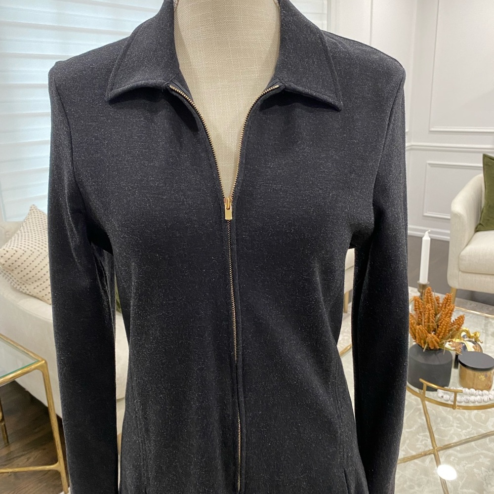 Zipper Front Lacoste Dress Midi Charcoal Fit and Flare